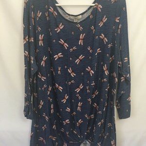 Como Blu 3/4 Sleeve Blue Dragonfly Tunic Top